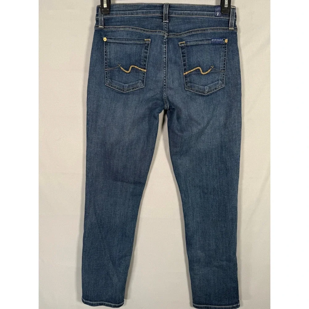 7 For‎ All Mankind Roxanne Crop Jeans Womens 29 Blue Medium Wash Slim Straight